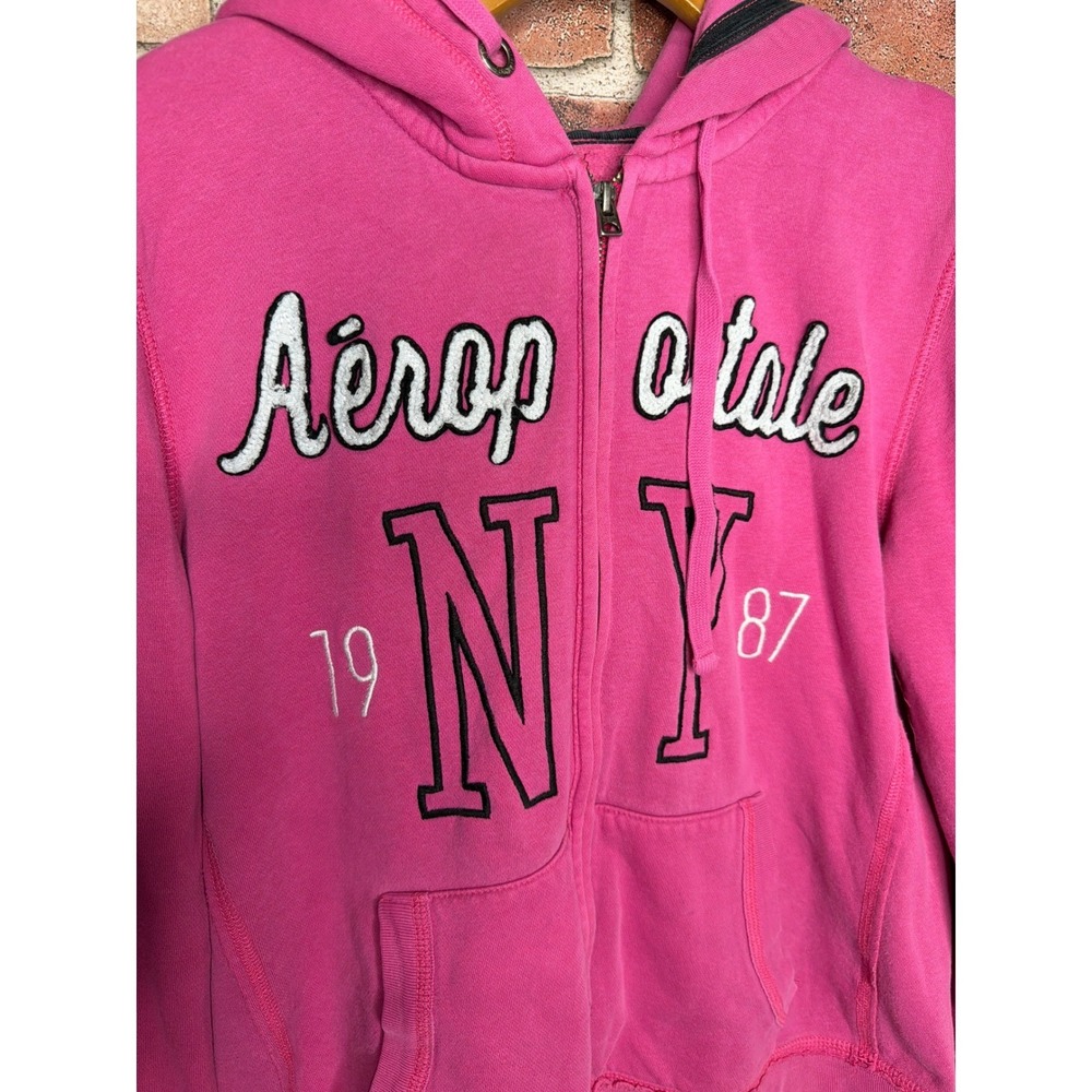 Y2K 2000s Aeropostale Pink Full Zip Hoodie Womens Large NY 1987 Graphic - Picture 5 of 6